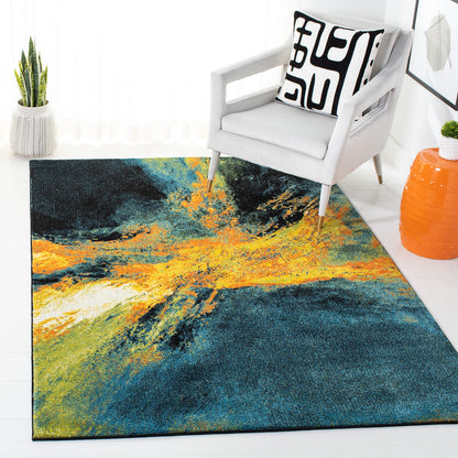 SAFAVIEH Galaxy Collection Area Rug - 5'3" x 7'6", Blue & Yellow, Modern Abstract Design, Non-Shedding & Easy Care, Ideal for High Traffic Areas in Living Room, Bedroom (GAL117L)