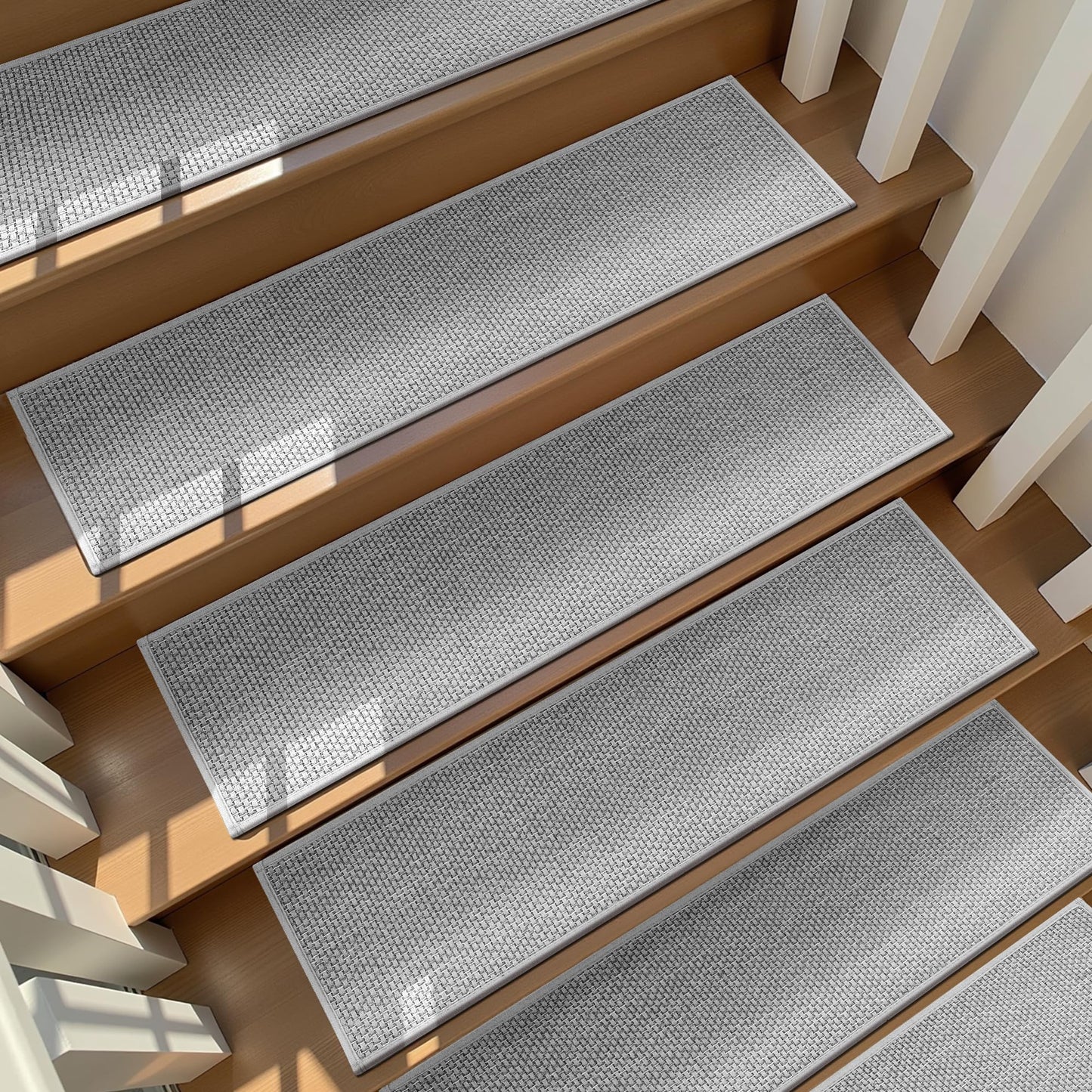 Deerly Linen Stair Treads Non Slip 10pcs Comfortable Stair Runner for Wooden Steps Peel and Stick Stairs Carpet Treads Indoor Staircase Covers Mat with Self-Adhesive Backing for Pets Kids 8"X30" Grey