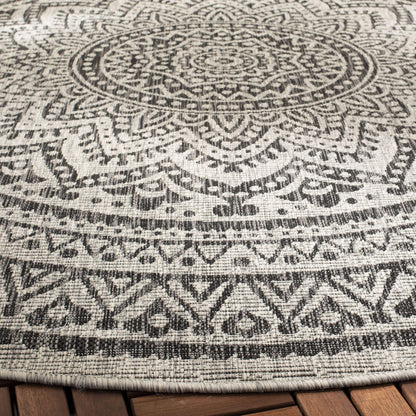 SAFAVIEH Courtyard Collection 6'7" Round Light Grey/Black CY8734 Indoor/ Outdoor Waterproof Easy Cleaning Patio Backyard Mudroom Area Rug