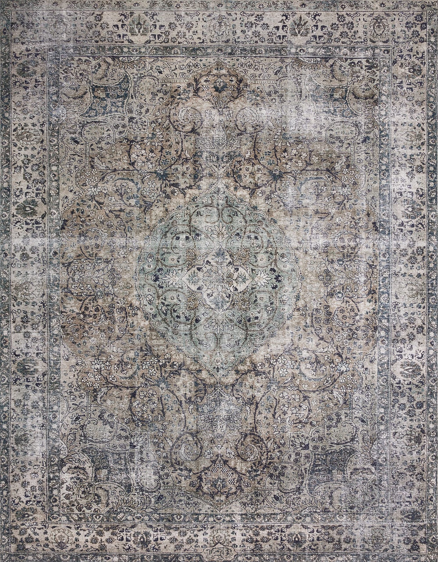 Loloi Layla Collection LAY-06 Taupe/Stone 7'-6" x 9'-6" .13" Thick Area Rug, Soft, Durable, Vintage Inspired, Distressed, Low Pile, Non-Shedding, Easy Clean, Printed, Living Room Rug