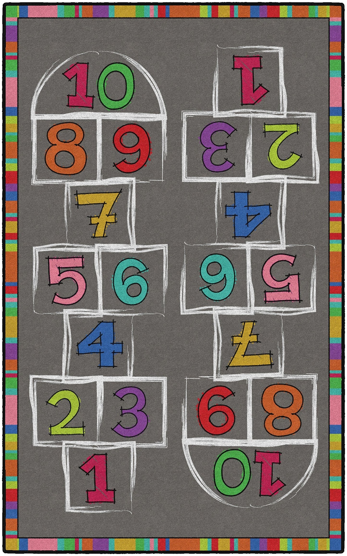 Flagship Carpets Hopscotch Rainbow Numbers Activity Area Rug for Children's Classroom or Home Learning Mat, Kids Room or Playroom Carpet, 5' x 8', Multicolor
