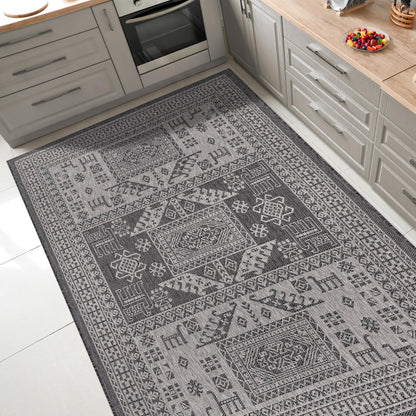 Keen Home Design Terrace Outdoor Area Rug - 46"x67" Washable Indoor/Outdoor Rug for Patio, Kitchen, Balcony, Beach, Garden, Deck and Porch, Size: 3'10" x 5'7", Force Black