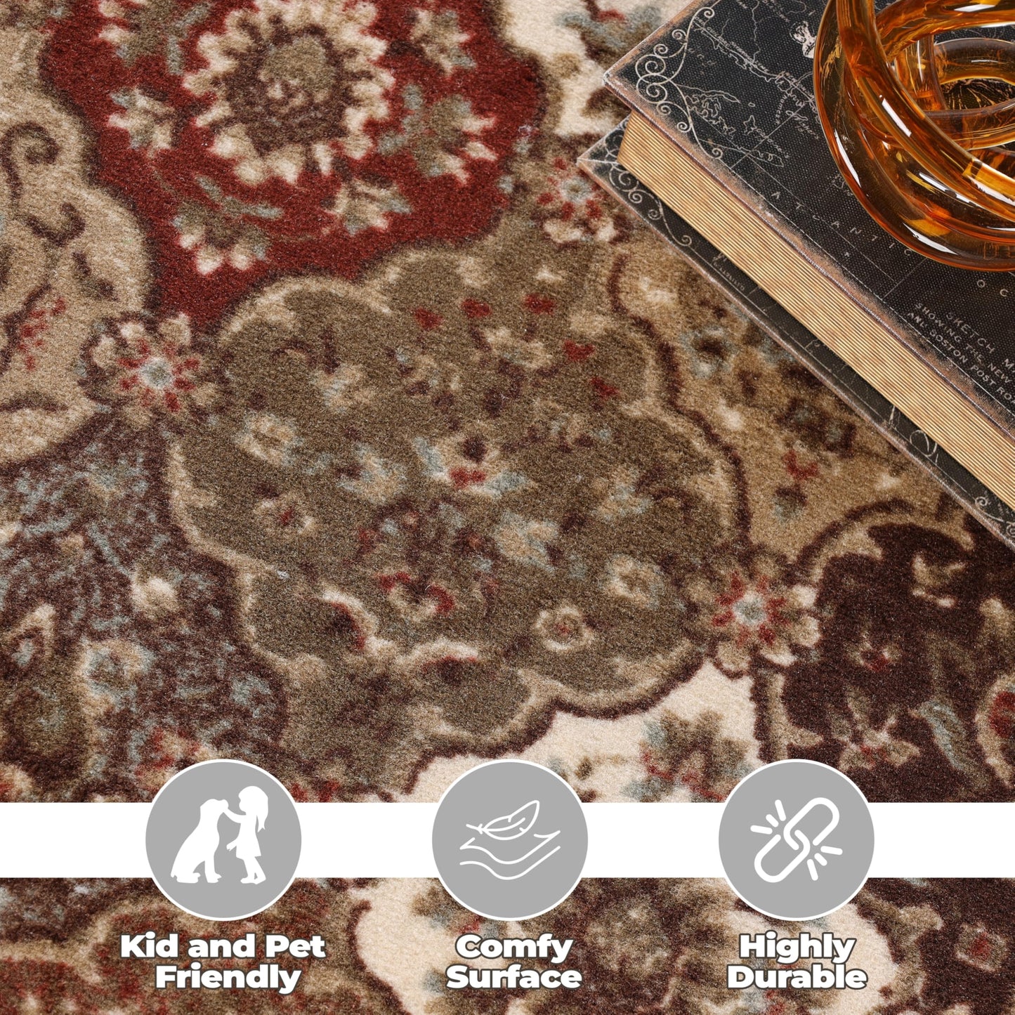 Superior Indoor Runner Rug, Traditional Floral Classic Floor Decor for Bedroom, Entryway, Hallway, Office, Living/Dining, Plush Carpet Cover, Palmyra Collection, 2' 7" x 6', Chocolate