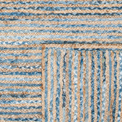 SAFAVIEH Cape Cod Collection Area Rug - 3' x 5' Oval, Natural & Blue, Handmade Flat Weave Jute, Ideal for High Traffic Areas in Living Room, Bedroom (CAP250A)