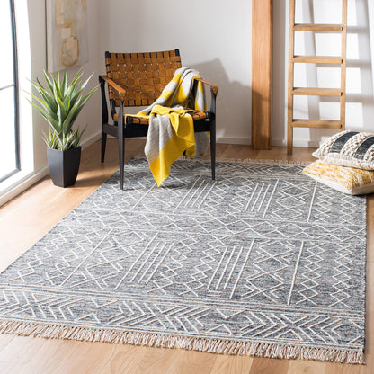 SAFAVIEH Kilim Collection Area Rug - 5' x 8', Black & Ivory, Handmade Moroccan Fringe Wool, Ideal for High Traffic Areas in Living Room, Bedroom (KLM521A)