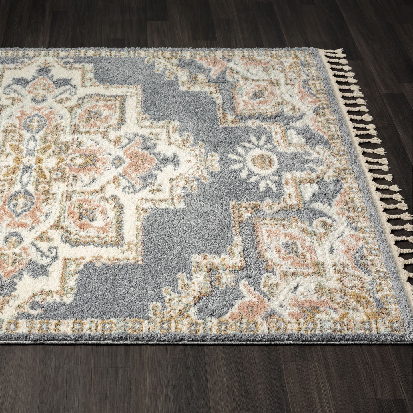 LUXE WEAVERS Southwestern Medallion Fringe Gray 5x7 Area Rug