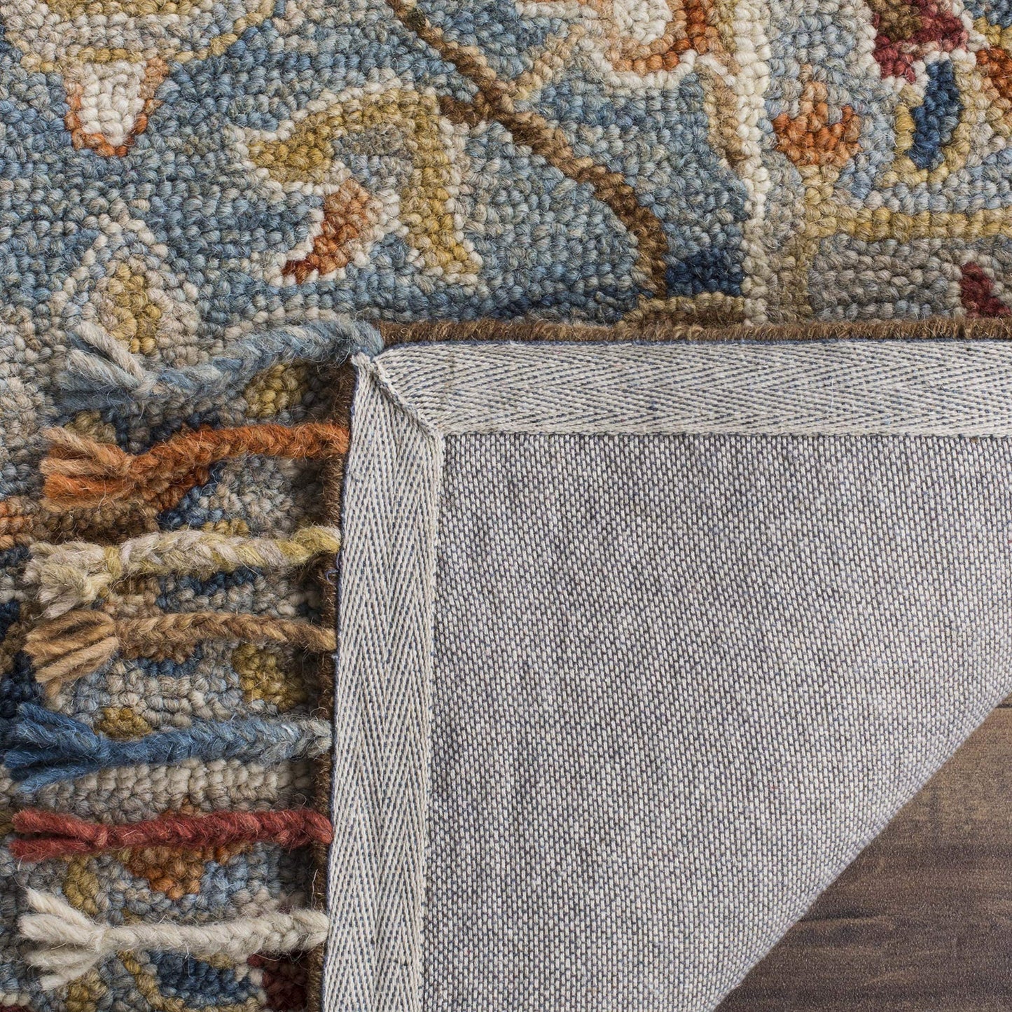 SAFAVIEH Area Rug 8x10 - Aspen Collection - Large - Grey & Navy, Handmade Wool, Boho Braided Tassel Design, Ideal for Living Room, Bedroom, Office, Dining Space (APN110A)