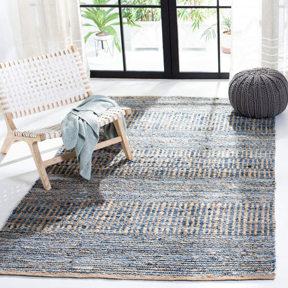 SAFAVIEH Cape Cod Collection Area Rug - 5' x 8', Natural & Blue, Handmade Flat Weave Coastal Braided Jute, Ideal for High Traffic Areas in Living Room, Bedroom (CAP353A)