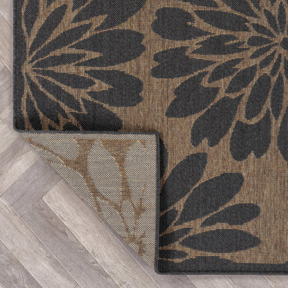 Rugshop Floral Indoor Outdoor Flat Woven Area Rug,Natural Jute-Style,Easy-Care Patio Rug for Backyard Porch Deck Balcony, 5' x 7' Dark Gray/Natural