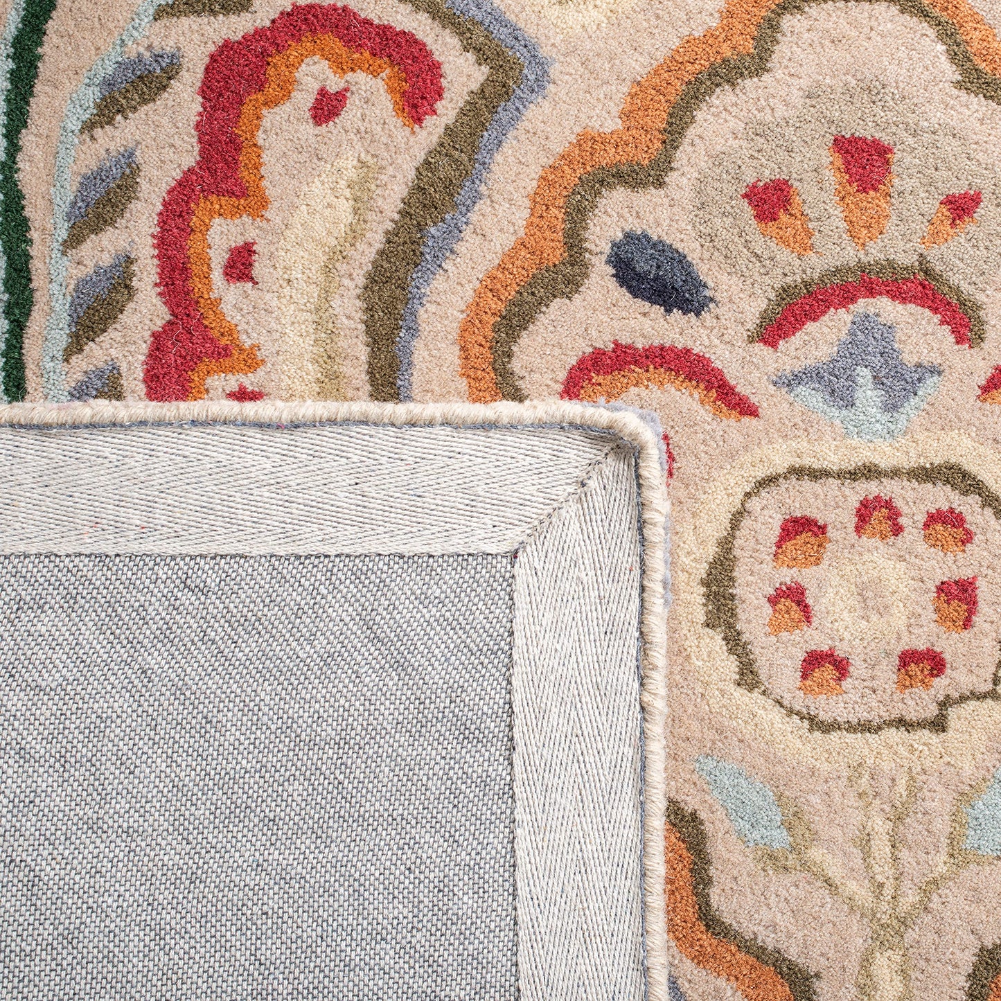 SAFAVIEH Bella Collection Area Rug - 5' Square, Beige & Blue, Handmade Boho Wool, Ideal for High Traffic Areas in Living Room, Bedroom (BEL118B)