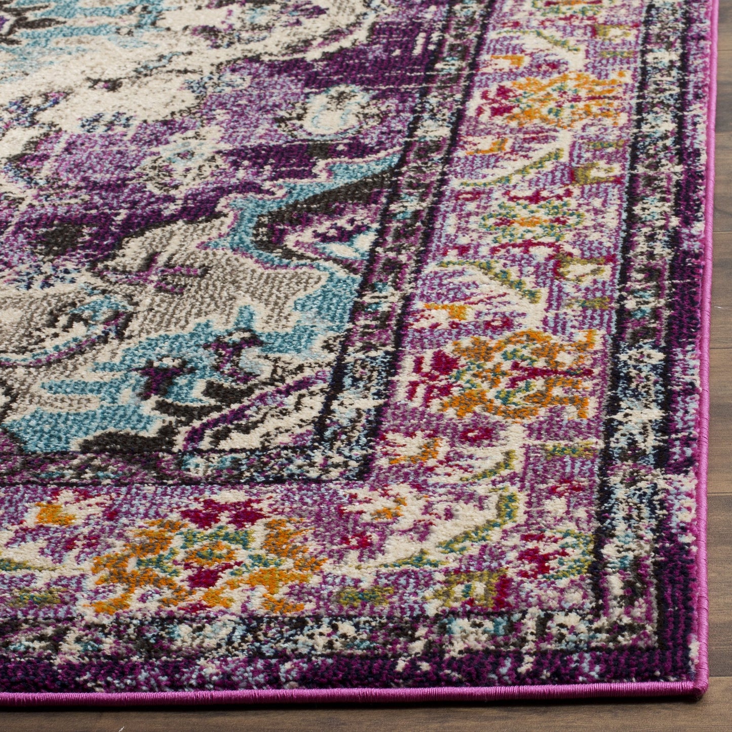 SAFAVIEH Monaco Collection Runner Rug - 2'2" x 6', Violet & Light Blue, Non-Shedding & Easy to Clean, Distressed Medallion Design, Ideal for Hallway, Foyer, Entryway, Kitchen, Bedroom (MNC243L)