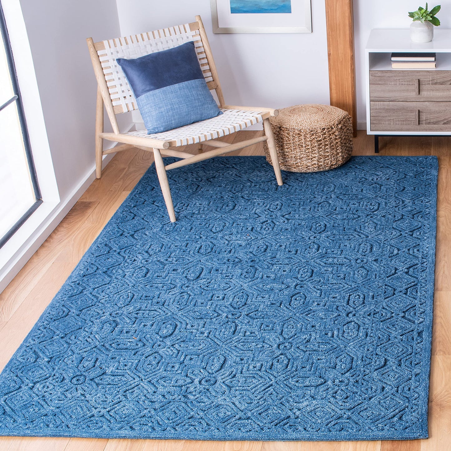 SAFAVIEH Area Rug 8x10 - Textural Collection - Large - Dark Blue, Handmade Wool, Ideal for Living Room, Bedroom, Office, Dining Space (TXT101N)