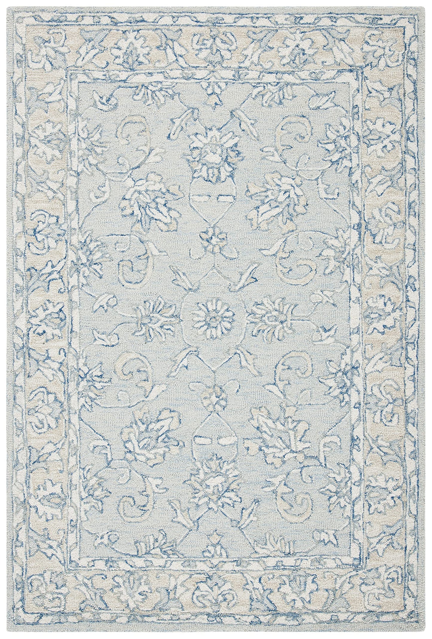 SAFAVIEH Micro-Loop Collection Accent Rug - 2'3" x 5', Blue & Beige, Handmade Wool, Ideal for High Traffic Areas in Entryway, Living Room, Bedroom (MLP535M)