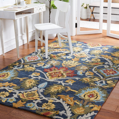 SAFAVIEH Blossom Collection 3' x 5' Navy / Multi BLM402A Handmade Premium Wool Area Rug