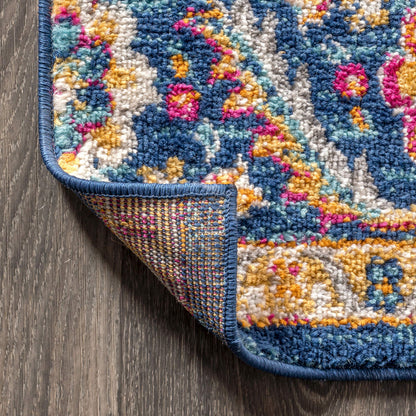 JONATHAN Y Boho Vintage Blue/Multi 4x6 Oval Area Rug, Bohemian Flair Medallion, Floral Easy-Cleaning High Traffic for Living Room, Bedroom, Kitchen, Pet-Friendly, Non Shedding (BMF106A-4OV)