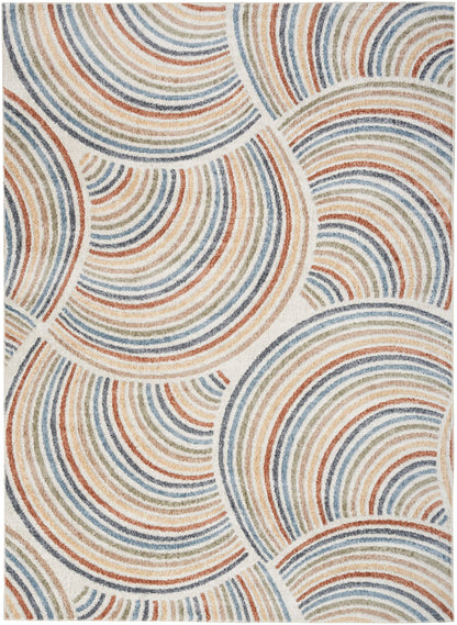 Nourison Astra Machine Washable Mid-Century Modern Ivory/Multi 5'3" x 7' Area Rug, Easy -Cleaning, Non Shedding, Bed Room, Living Room, Dining Room, Kitchen (5x7)