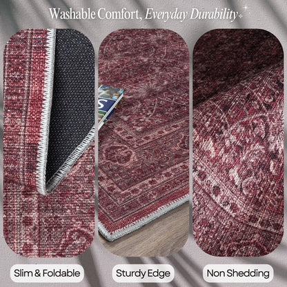 Fame Rugs Turkish Rug. Washable Vintage Oriental Antique Inspired Traditional Doormat Small Modern Area Rugs Luxury Entryway Entry Bedroom Bathroom Kitchen (395RR, 2' x 3')