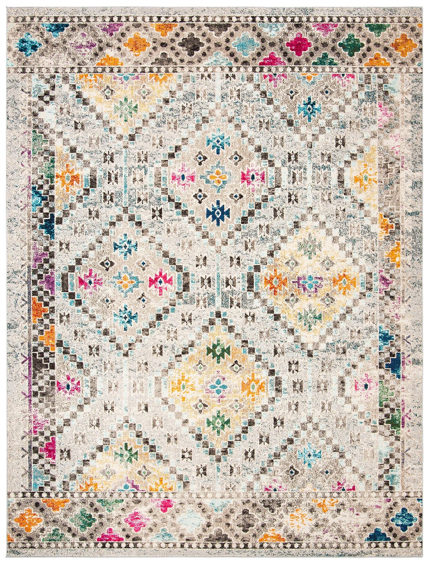 SAFAVIEH Madison Collection Area Rug - 6' x 9', Grey & Yellow, Boho Diamond Distressed Design, Non-Shedding & Easy Care, Ideal for High Traffic Areas in Living Room, Bedroom (MAD418F)