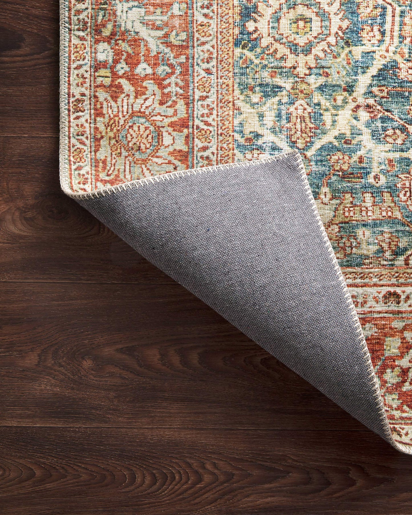 Loloi Layla Collection LAY-04 Ocean/Rust 7'-6" x 9'-6" .13" Thick Area Rug, Soft, Durable, Vintage Inspired, Distressed, Low Pile, Non-Shedding, Easy Clean, Printed, Living Room Rug