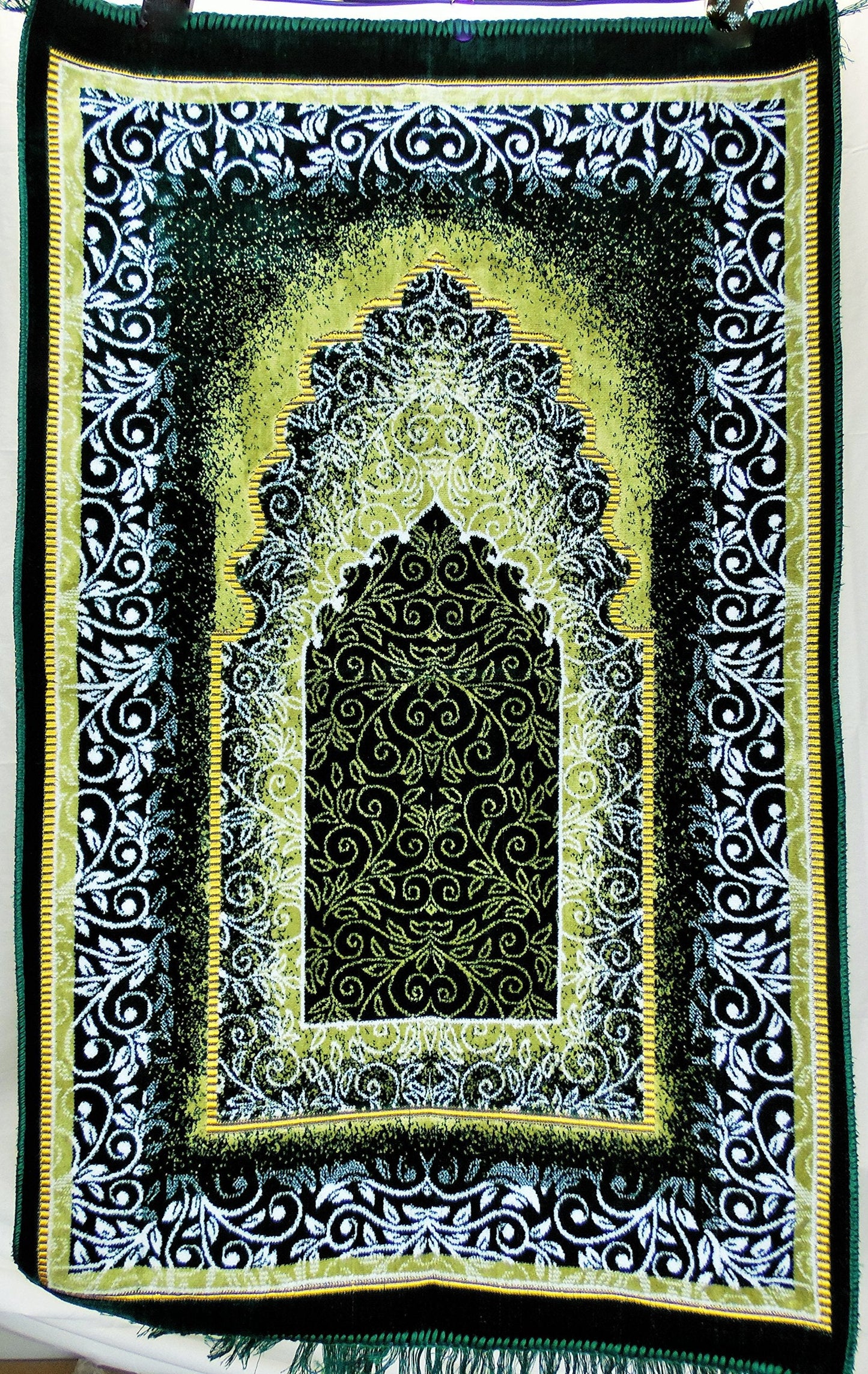 International Goods Depot Muslim Pray Rug Namaz Sajadah Mat Series (Dodya Thick Gold-Green 45" x 27" / Stitchery)