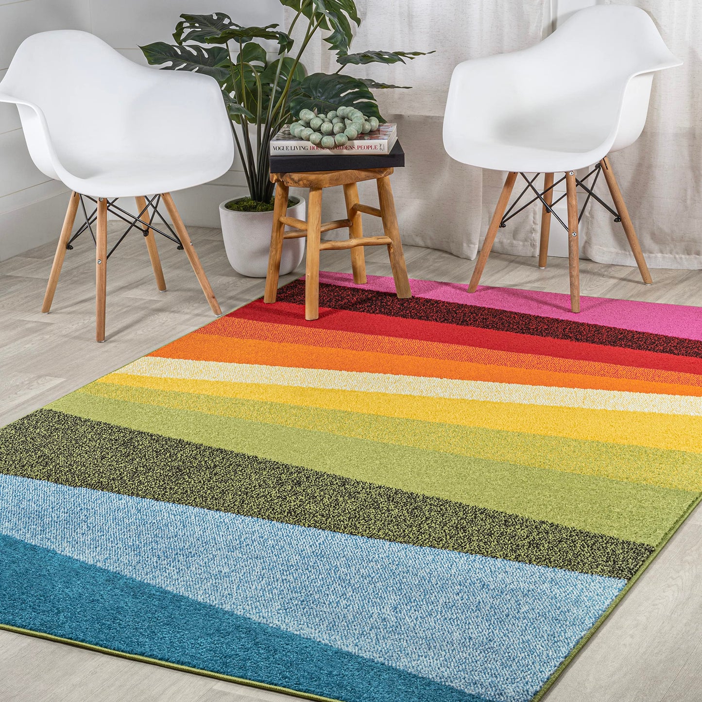 JONATHAN Y Prism Geometric Striped Indoor Area Rug 3x5, Orange/Green/Blue, Modern, Coastal, Easy-Cleaning for Living Room, Bedroom, Kitchen, Pet Friendly, Non-Shedding (DZC101A-3)