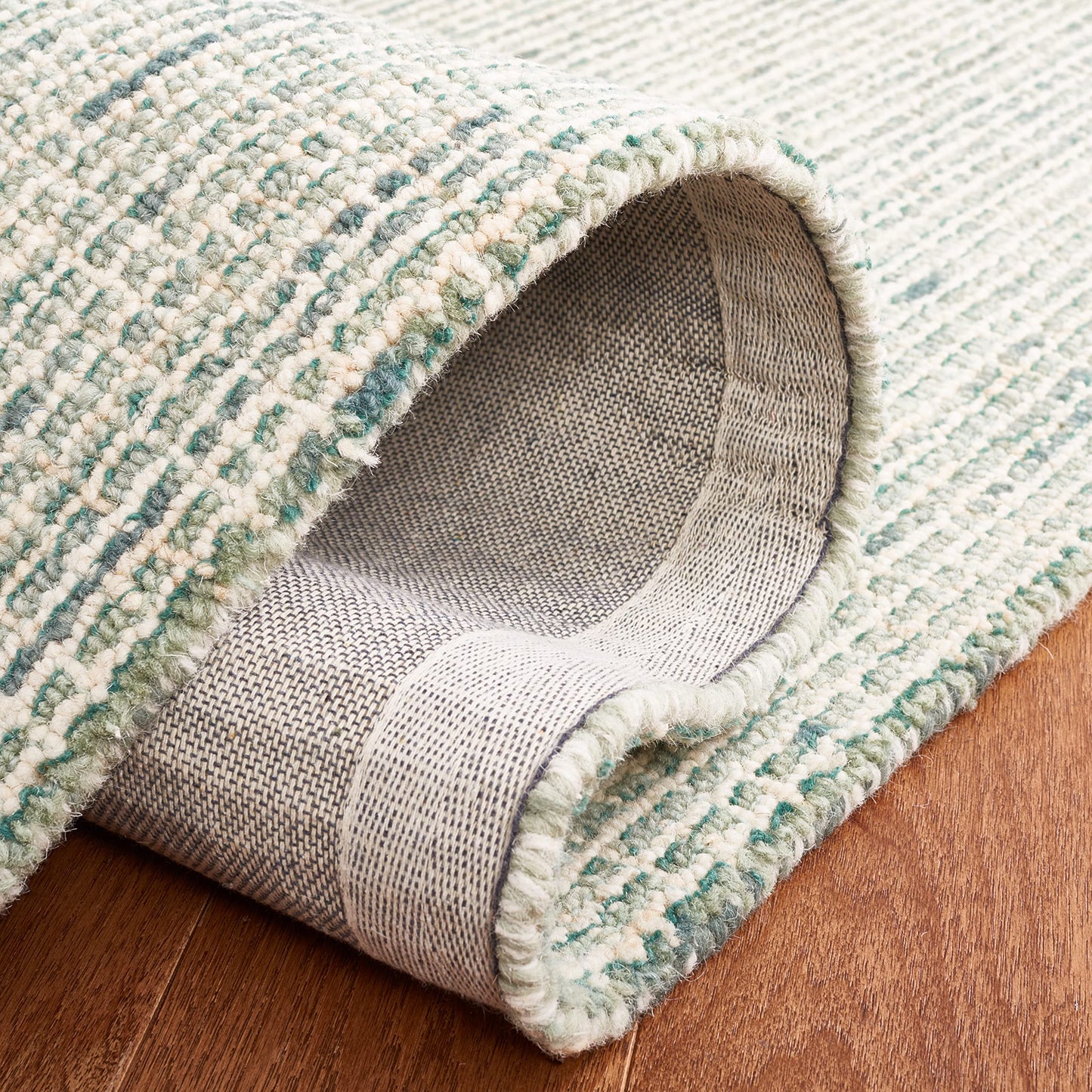 SAFAVIEH Abstract Collection Area Rug - 10' x 14', Green & Ivory, Handmade Wool, Ideal for High Traffic Areas in Living Room, Bedroom, Dining (ABT484Y-10)