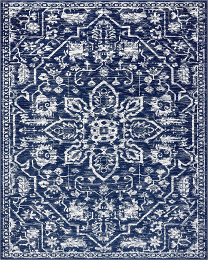 Well Woven Della Dark Blue Vintage Medallion Pattern Area Rug (7'3" x 9'3")
