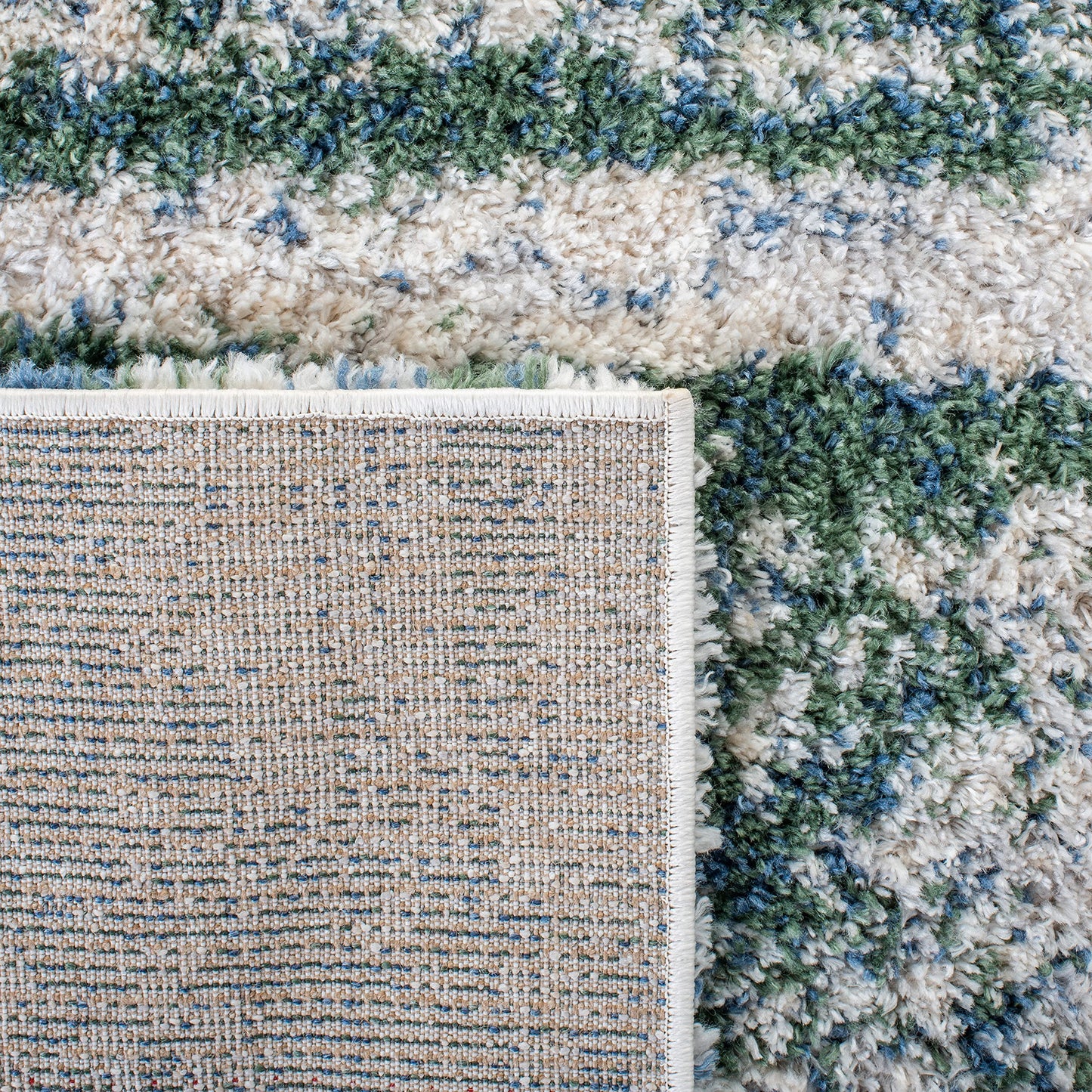 SAFAVIEH Berber Shag Collection Area Rug - 5'3" Square, Green & Beige, Non-Shedding & Easy to Clean, Ideal for Living Room, Bedroom, Dining Space (BER219Y)