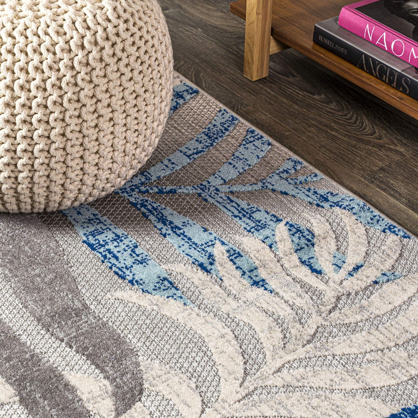 JONATHAN Y Tropics Palm Leaves Indoor Outdoor Area Rug 3X5 Gray/Blue, Boho for Backyard, Patio, Porch, Easy-Cleaning, High Traffic, Pet-Friendly, Non-Shedding (AMC100A-3)
