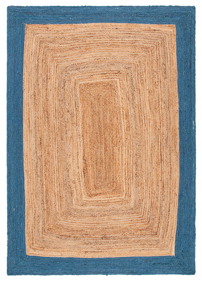 SAFAVIEH Natural Fiber Collection Accent Rug - 4' x 6', Natural & Blue, Handmade Flat Weave Boho Farmhouse Rustic Border Jute, Ideal for High Traffic Areas in Entryway, Living Room, Bedroom (NFB852M)
