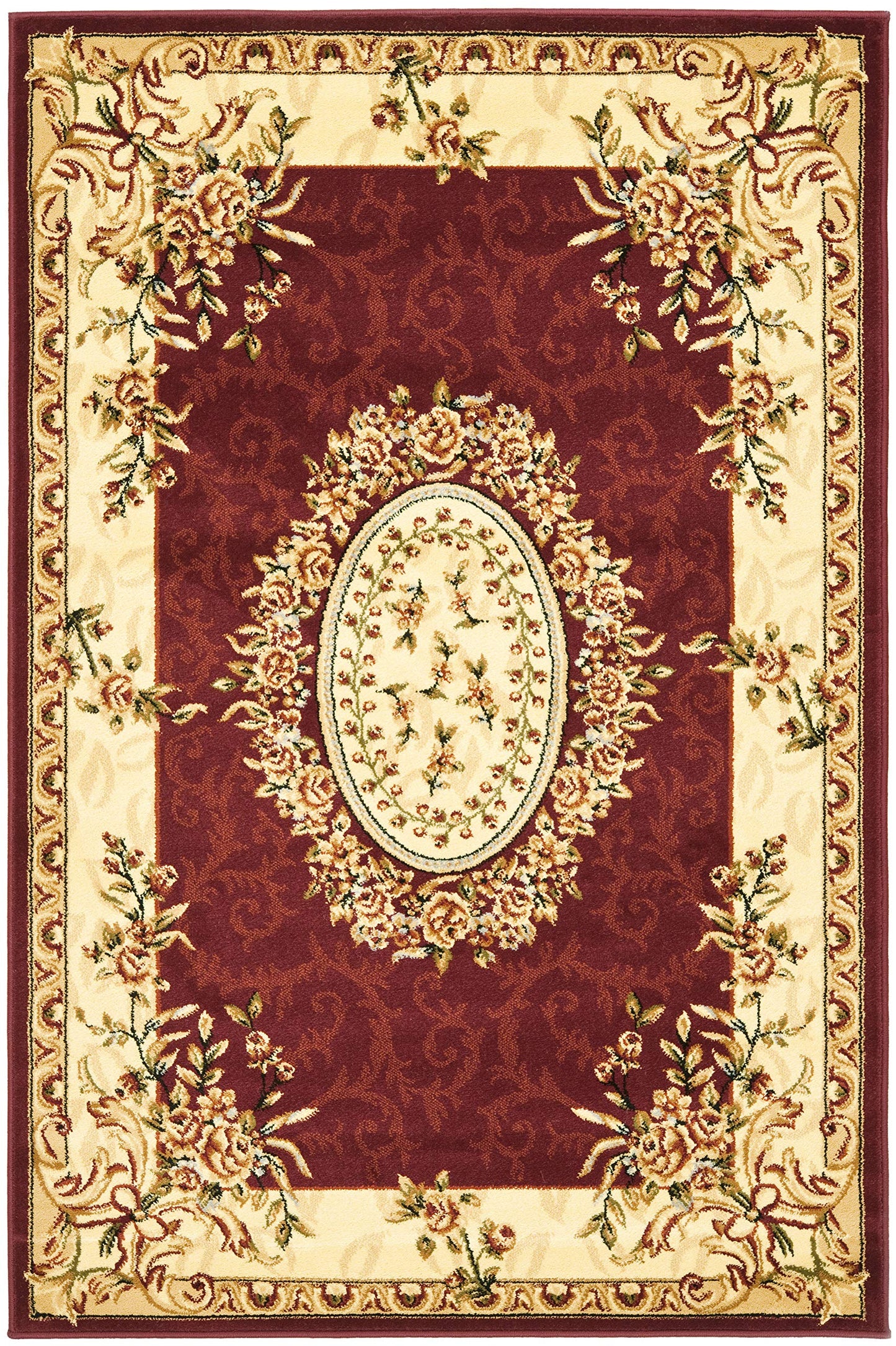 SAFAVIEH Lyndhurst Collection Accent Rug - 4' x 6', Red & Ivory, European Medallion Design, Non-Shedding & Easy Care, Ideal for High Traffic Areas in Entryway, Living Room, Bedroom (LNH328C)