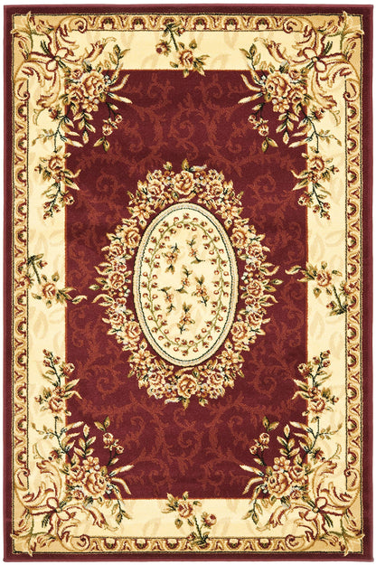 SAFAVIEH Lyndhurst Collection Accent Rug - 4' x 6', Red & Ivory, European Medallion Design, Non-Shedding & Easy Care, Ideal for High Traffic Areas in Entryway, Living Room, Bedroom (LNH328C)