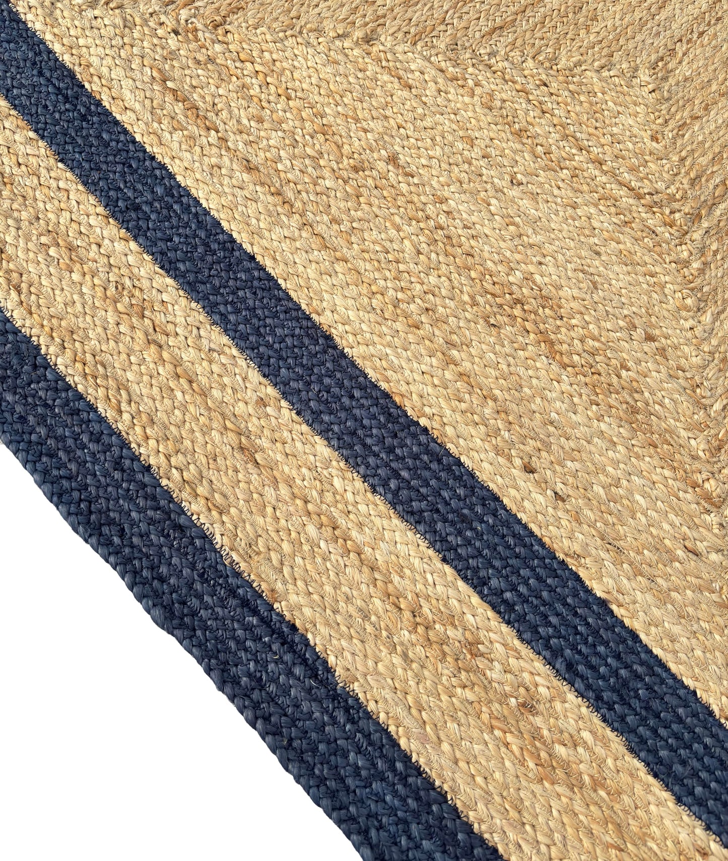 Double Border Jute Runner Rug, Navy, 2'x6' Boho Farmhouse Coastal Décor for Kitchen, Hallway, Entryway