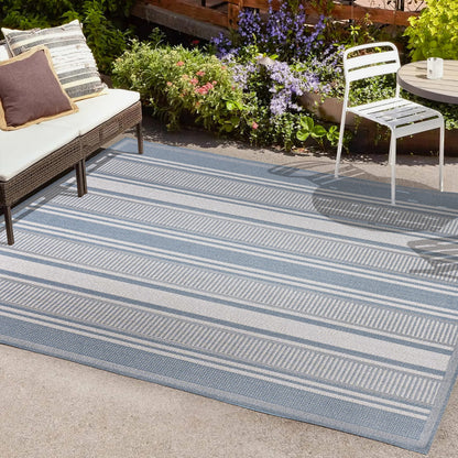 JONATHAN Y Double Stripe Indoor Outdoor Area Rug 8X10 Blue/Light Gray, Haynes Modern for Backyard, Patio, Porch, Easy-Cleaning, High Traffic, Pet-Friendly, Non-Shedding (SMB202E-8)