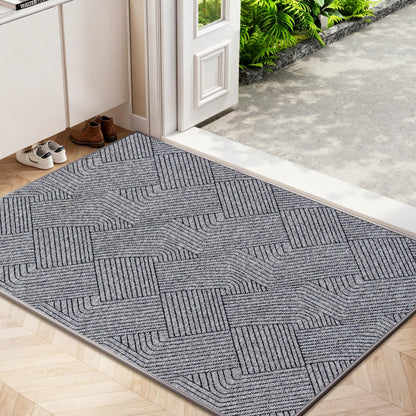 Naoloture Indoor Door Mat 24"x36", Low-Profile Welcome Front Door Mat Indoor Entrance, Non Slip Rubber Backing Inside Doormat Washable Entryway Dirt Resistant & Absorbent 2x3 Entry Mat, Light-Gray