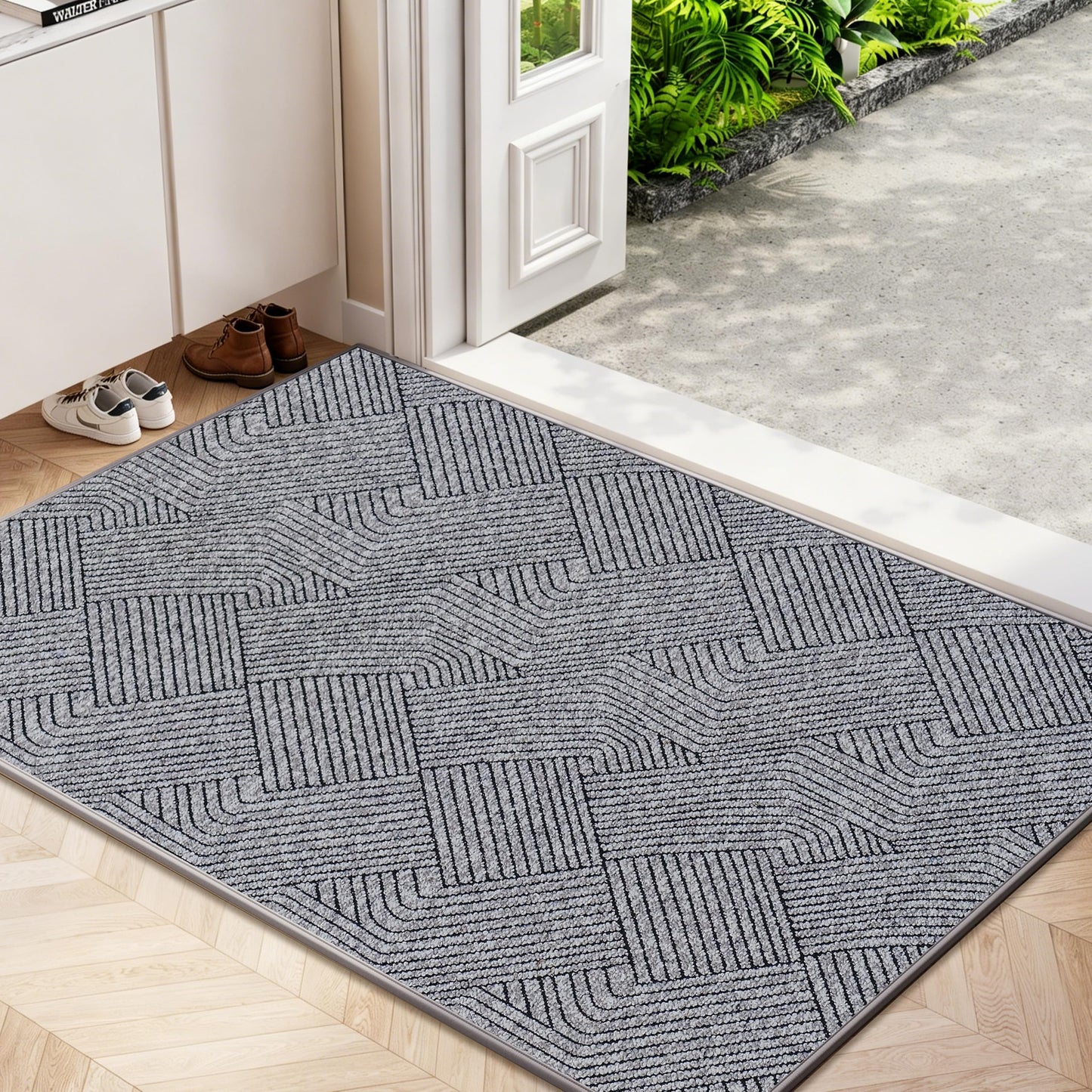 Naoloture Indoor Door Mat 30"x47" Large, Low-Profile Welcome Front Door Mat Indoor Entrance, Non Slip Rubber Backing Inside Doormat Washable Entryway Dirt Resistant & Absorbent Entry Mat, Light-Gray