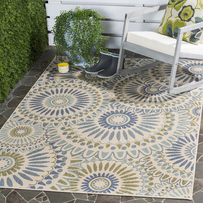 SAFAVIEH Washable Rug Outdoor Veranda Collection - 5'3" x 7'7", Cream & Green, Non-Shedding & Easy to Clean, Ideal for Patio, Backyard, Mudroom (VER091-0614)