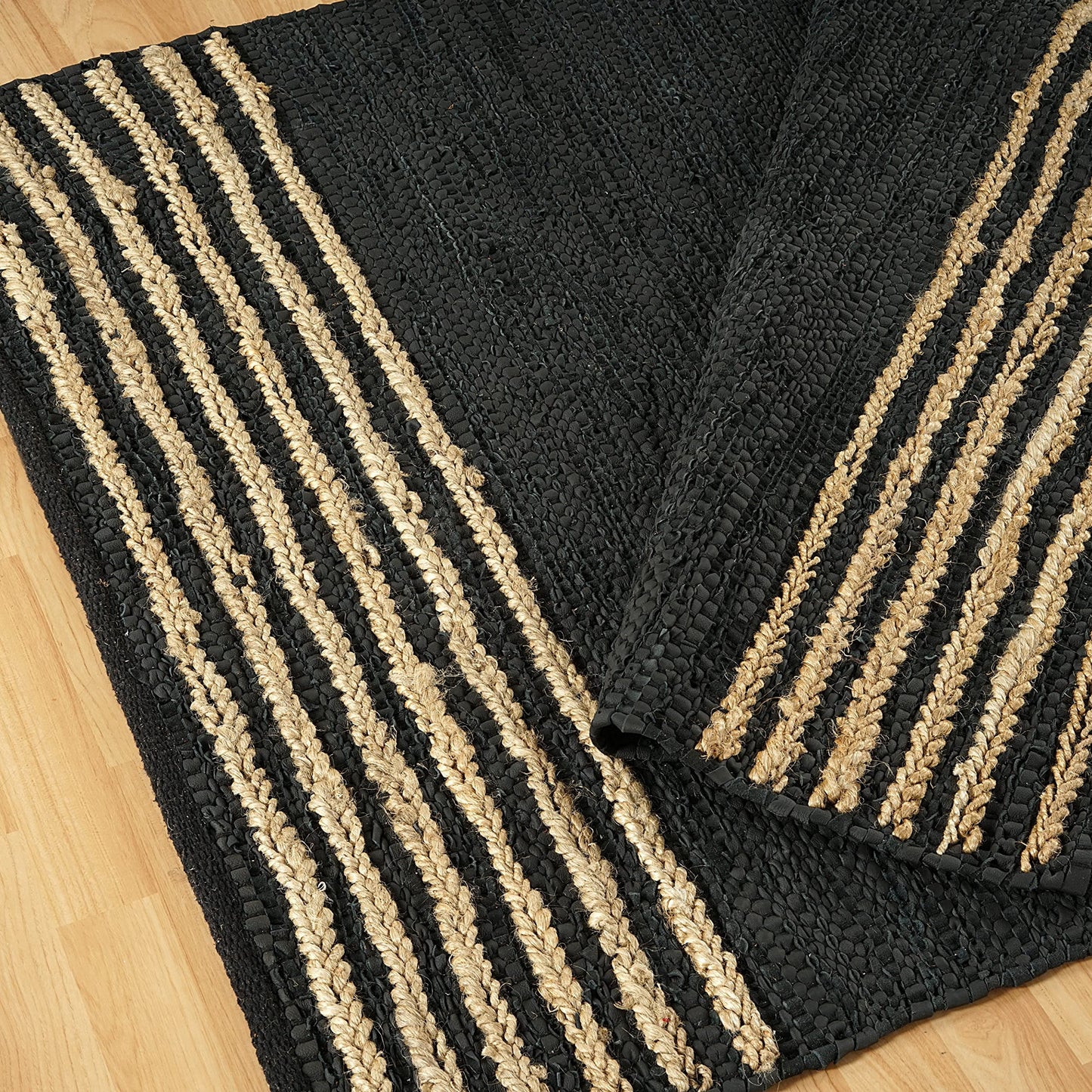 GRUHUM Jute Runner Rug 2'6"x 8' ft Natural Fiber Leather Black Jute Area Rug Handwoven Boho Farmhouse Braided Rustic Vintage Ecofriendly Indoor Rugs for Kitchen Living Room Bedroom Hallways Entryways
