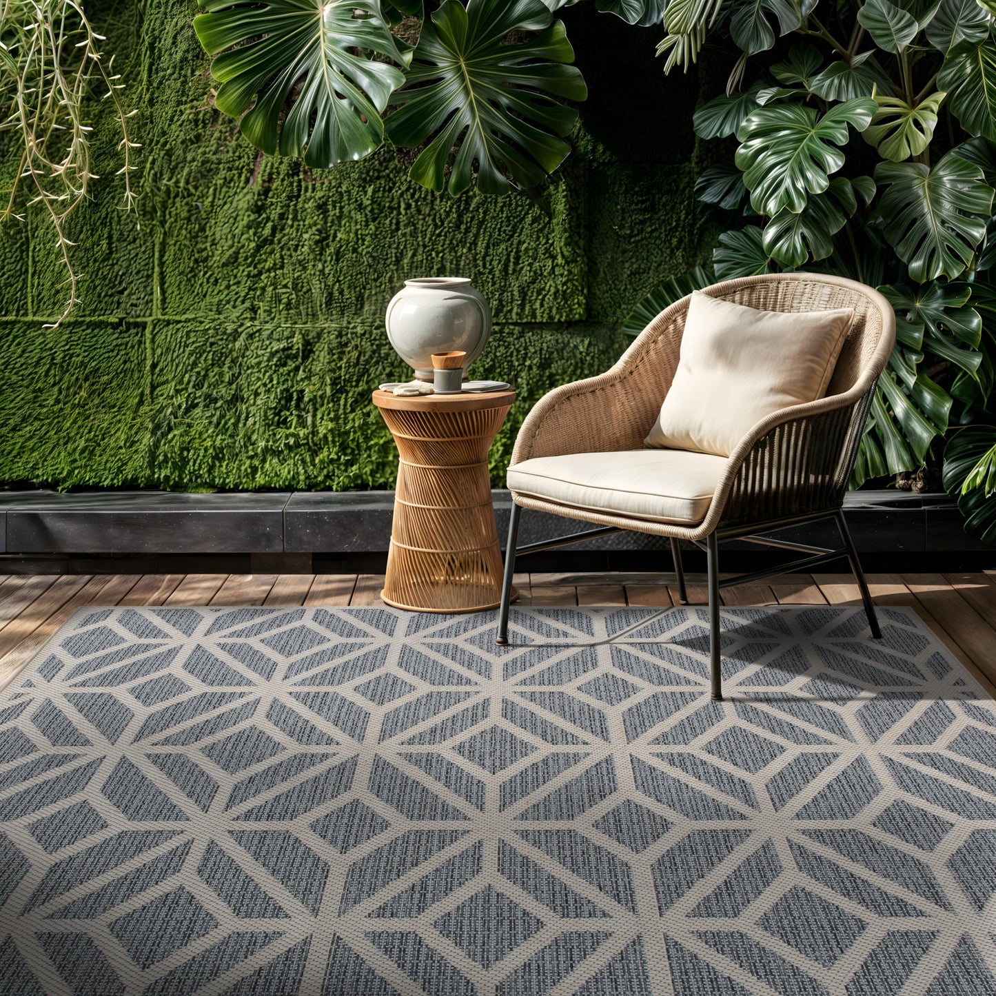 Rugshop Blue Contemporary Geometric Indoor/Outdoor Area Rug — Hose Washable for Living Room, Dining Room and Bedroom, 4' x 6'
