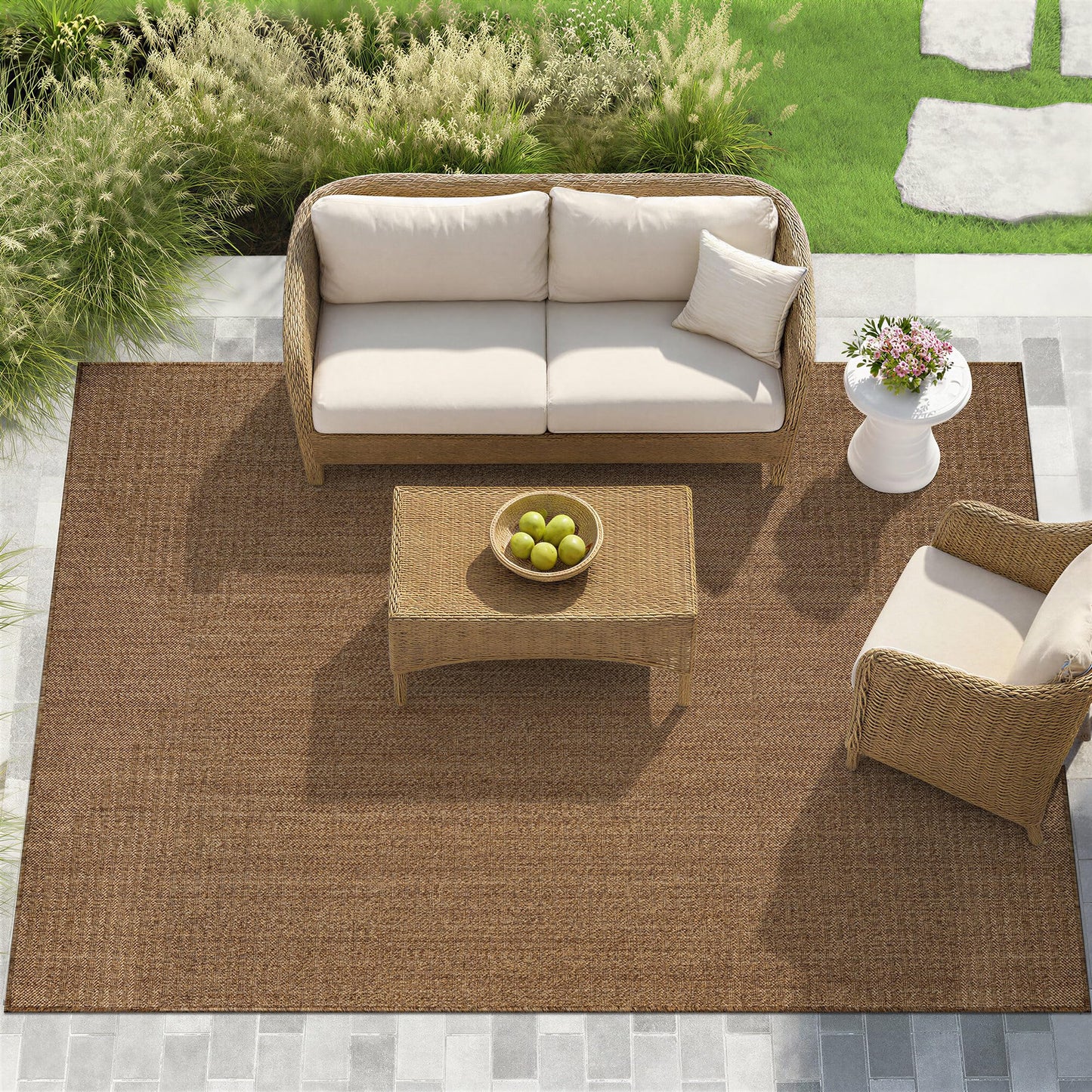 Rugshop Geometric Indoor Outdoor Flat Woven Area Rug,Natural Jute-Style,Easy-Care Patio Rug for Backyard Porch Deck Balcony, 7'10" x 10' Natural/Jute