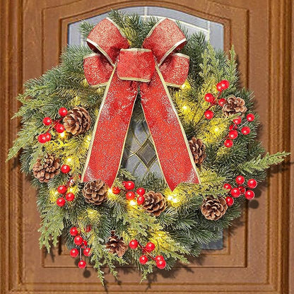 Christmas Wreath 16 Inches, with Metal Hanger, Pre-Lit Artificial Christmas Front Door Wreath Battery Operated with 40 LED Lights Christmas Decorations