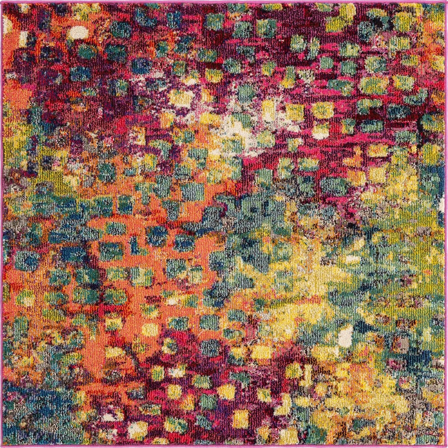 Unique Loom Jardin Collection Colorful, Vibrant, Abstract, Modern Area Rug (4' 0 x 4' 0 Square, Multi/Blue)