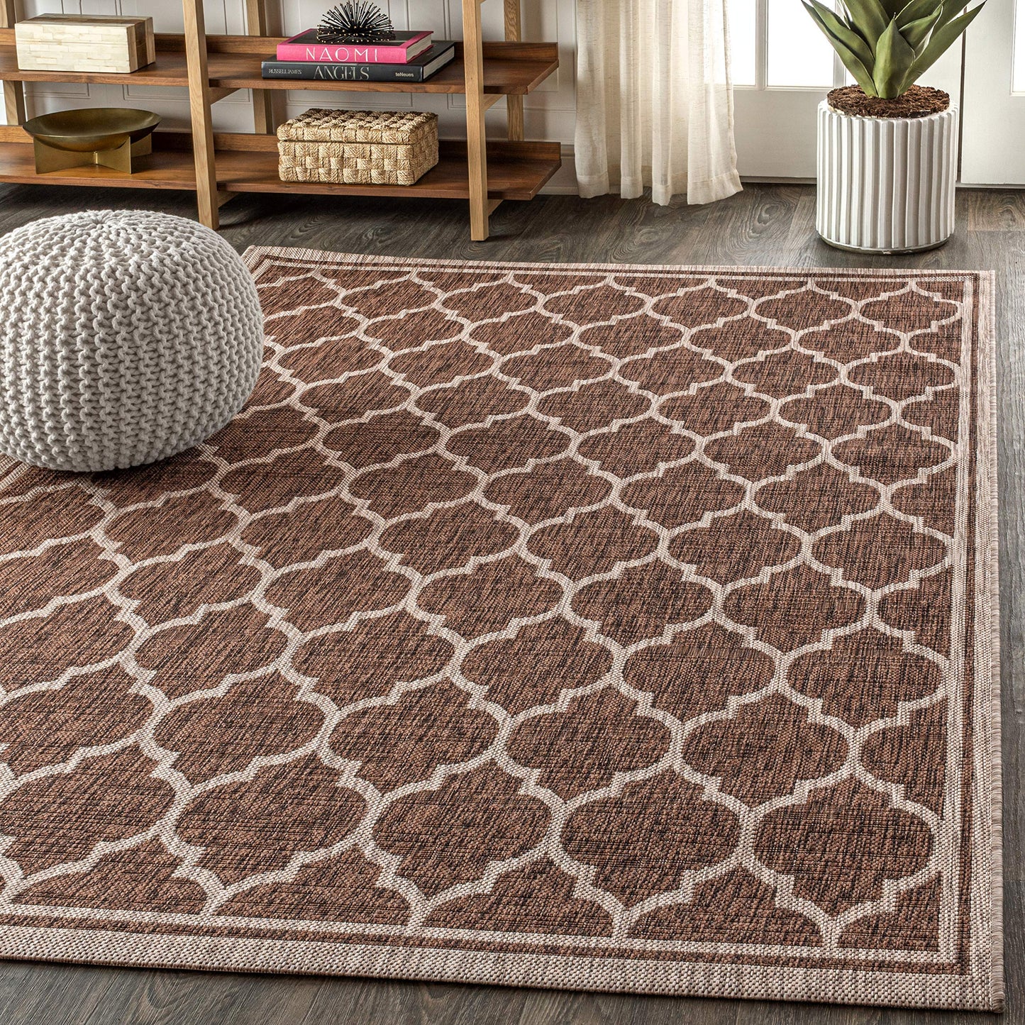 JONATHAN Y Moroccan Trellis Indoor Outdoor Area Rug 8X10 Espresso/Taupe, Trebol Textured Weave for Backyard, Patio, Porch, Easy-Cleaning, High Traffic, Pet-Friendly, Non-Shedding (SMB109B-8)