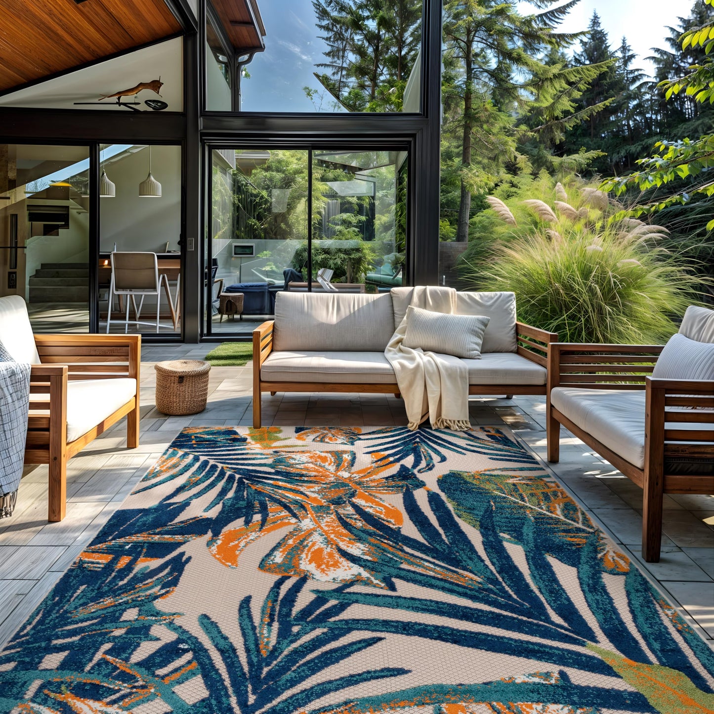 Rugshop Tropical Floral Leaves Indoor/Outdoor Area Rug Durable Polypropylene, Non-Shedding, Easy to Clean, Perfect for Patio, Backyard, Deck and Outdoor Lounge, High Traffic Areas, 7'10" x 10'