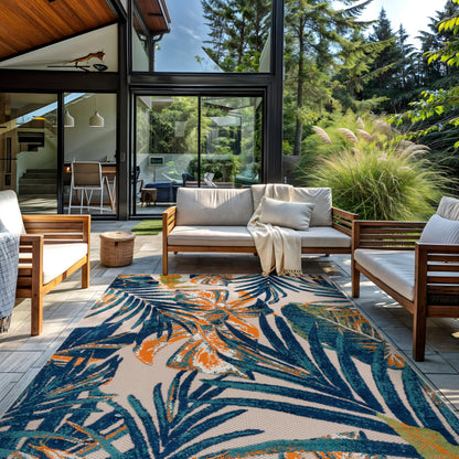 Rugshop Tropical Floral Leaves Indoor/Outdoor Area Rug Durable Polypropylene, Non-Shedding, Easy to Clean, Perfect for Patio, Backyard, Deck and Outdoor Lounge, High Traffic Areas, 7'10" x 10'