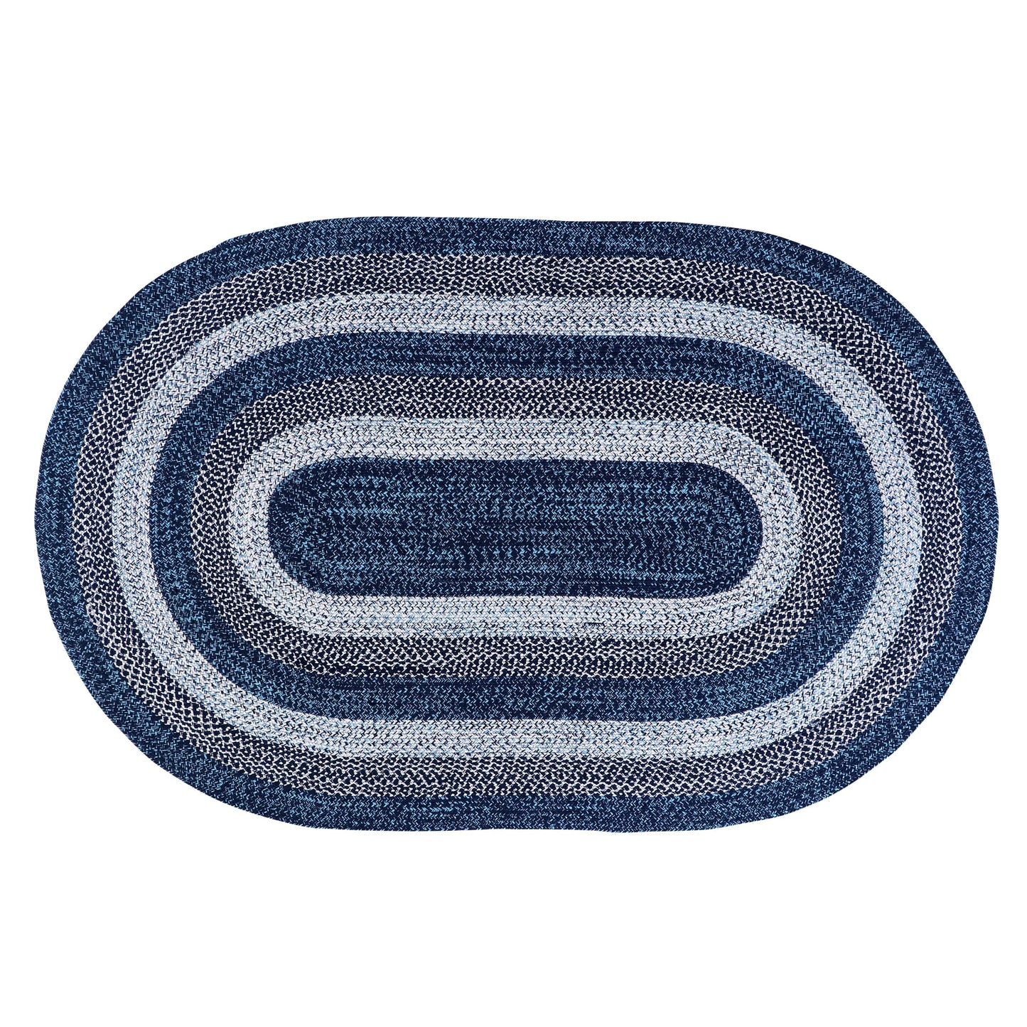 Super Area Rugs Rustic Aqua Blue/White/Black Oval Braided Rug for Entryway/Foyer, Washable Outdoor Rug for Patio/Porch 3' x 5' Oval