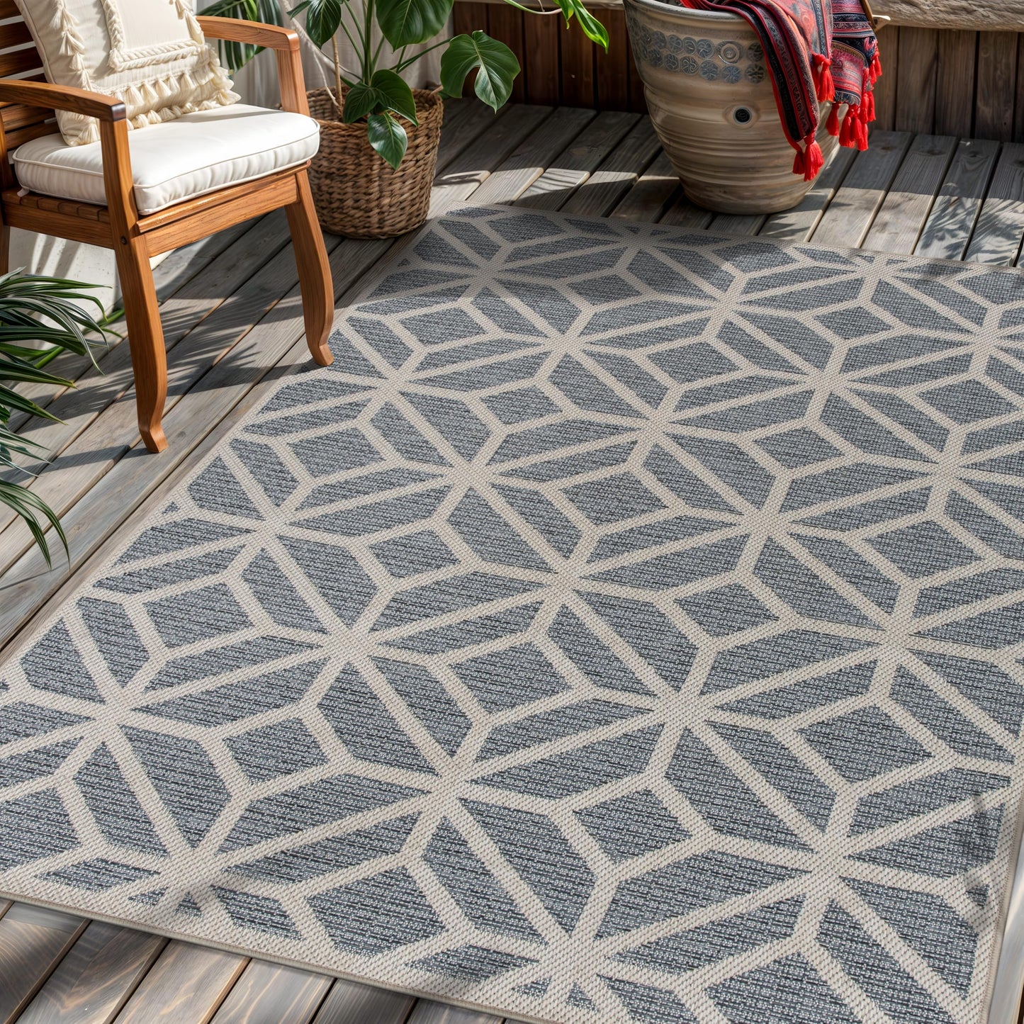 Rugshop Blue Contemporary Geometric Indoor/Outdoor Area Rug — Hose Washable for Living Room, Dining Room and Bedroom, 4' x 6'