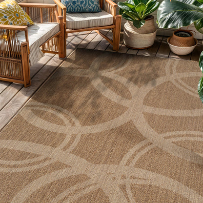 Rugshop Abstract Indoor Outdoor Flat Woven Area Rug,Natural Jute-Style,Easy-Care Patio Rug for Backyard Porch Deck Balcony, 4' x 6' Sand/Natural
