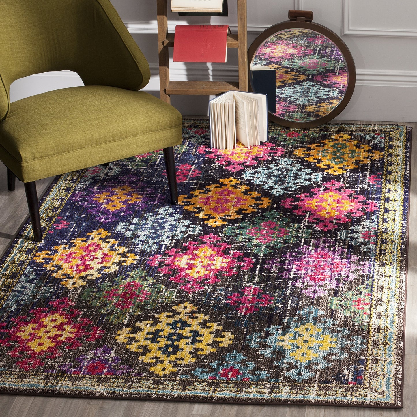 SAFAVIEH Monaco Collection Area Rug - 5'1" x 7'7", Multi, Boho Diamond Trellis Design, Non-Shedding & Easy Care, Ideal for High Traffic Areas in Living Room, Bedroom (MNC244F)