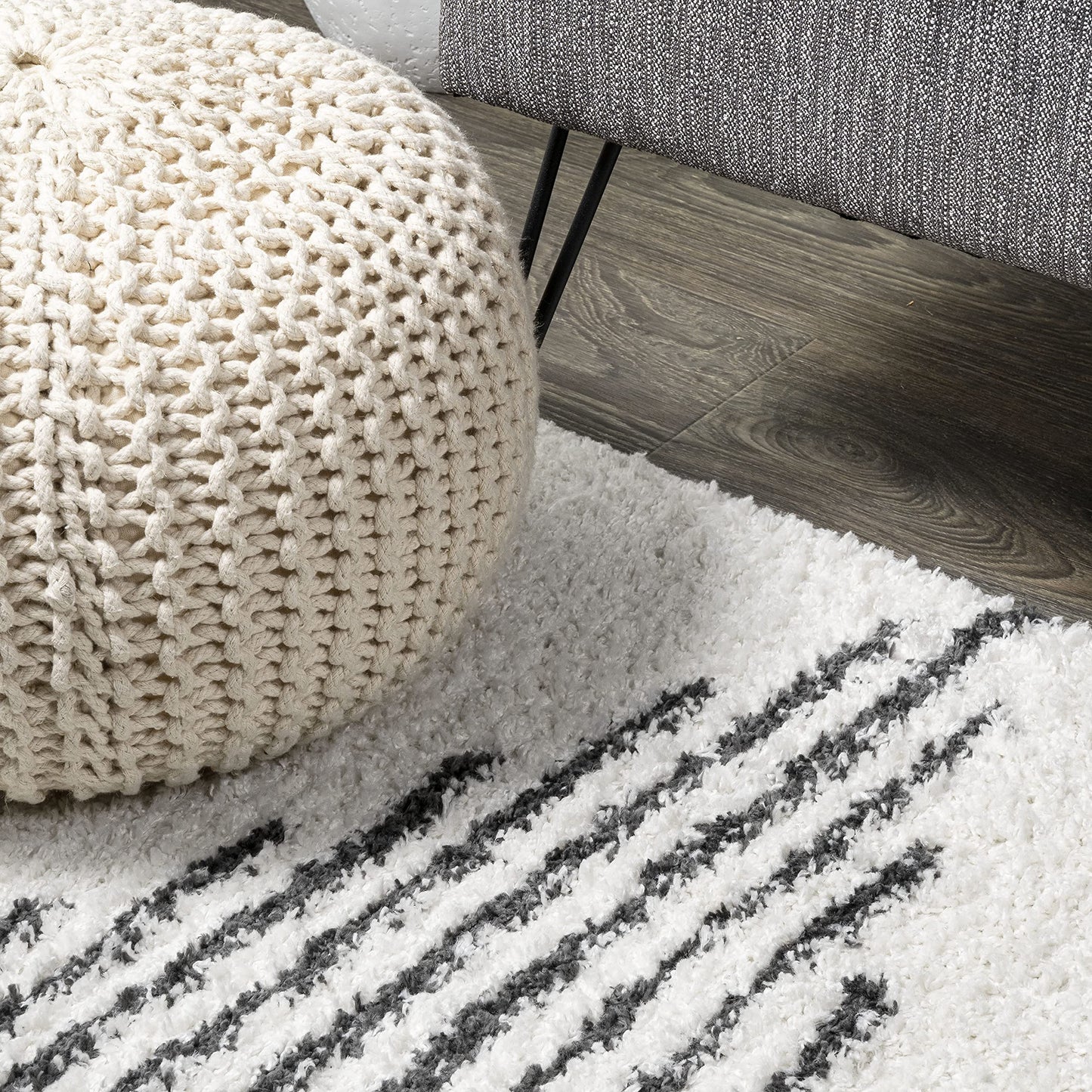 JONATHAN Y Elm Diamond Stripe Shag White/Gray Runner Rug, 2x10, Geometric, Bohemian, Contemporary, Easy-Cleaning for Living Room, Bedroom, Kitchen, Pet Friendly, Non-Shedding (MOH408A-210)